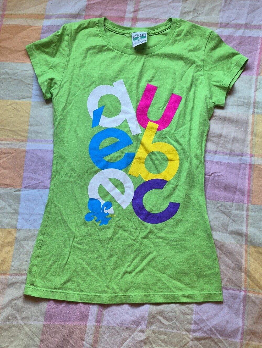 Vibrant Green 'Quebec' Tee with Colorful Letters